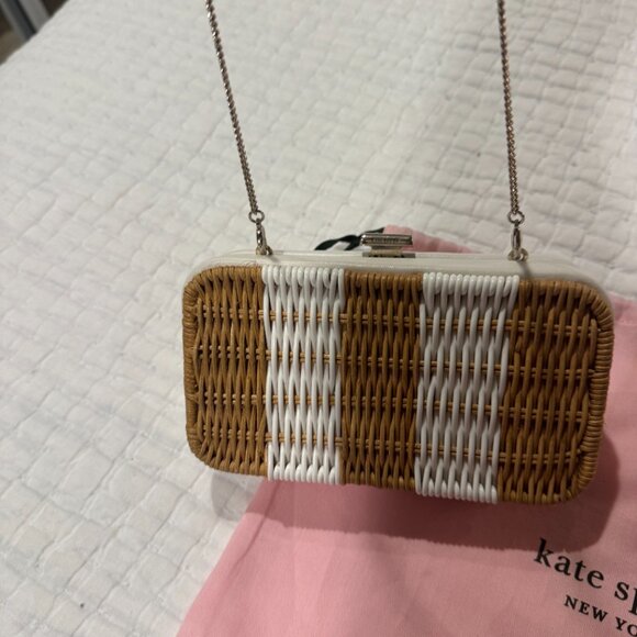 Kate Spade New York Wicker Box Clutch White & Natural with Chain Strap - Picture 4 of 5